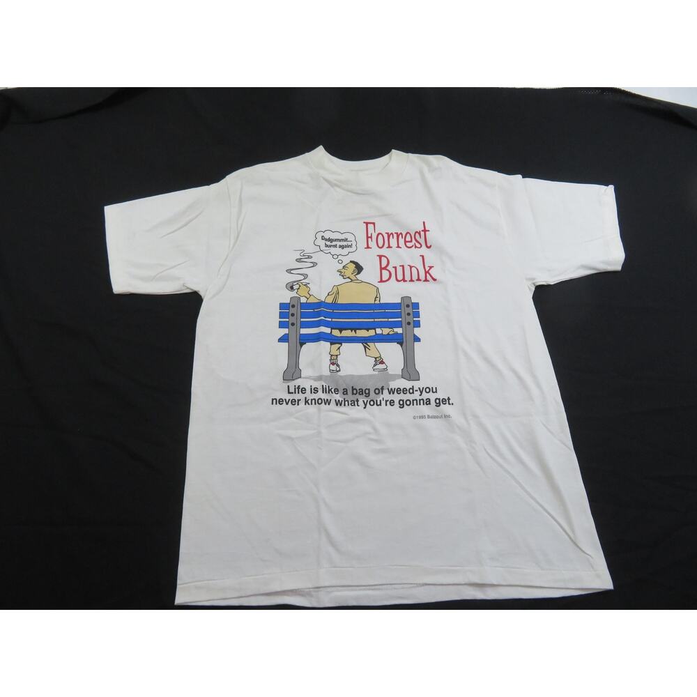 Forrest Bunk Weed Marijuana Parody Of Forrest Gump White Shirt Sz XL 1990s